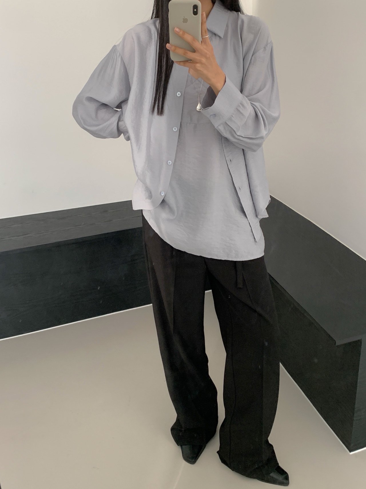 [인기 급상승템💛]레이어드 블라우스 뷔스티에 실크 모달 나시 상세 이미지 4