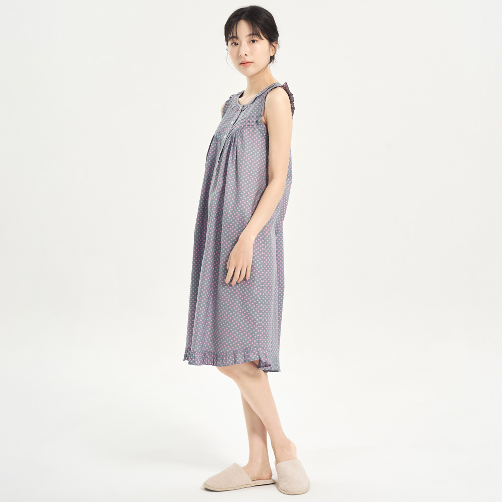 퍼플핑크도트 순면 여성 나시 빅사이즈 원피스 잠옷 - 상세 이미지 5