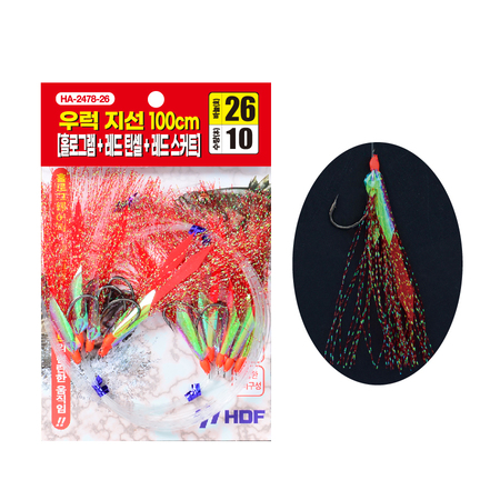 바다낚시 해동 홀로그램 틴셀 세이코 심해 우럭 카드 외줄 채비 바늘 26호, 레드 - 상품 이미지