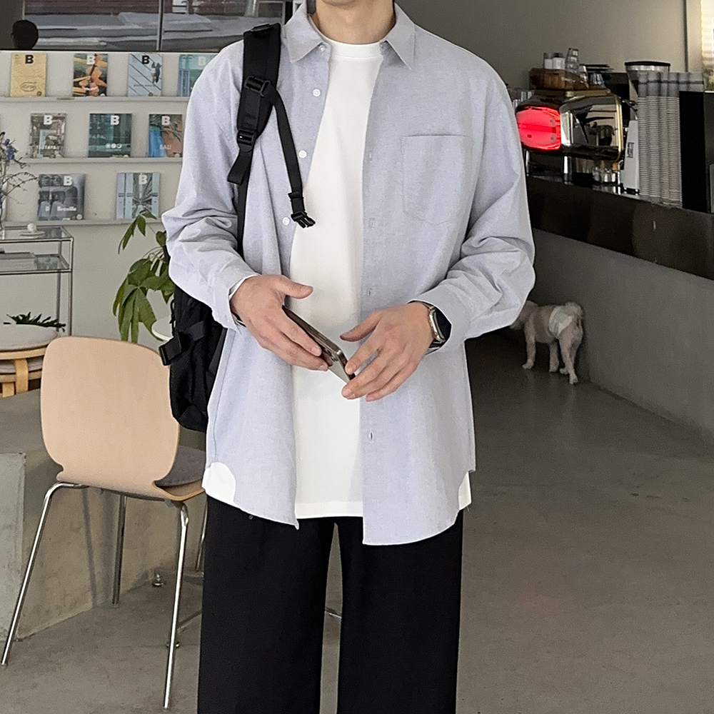 남자 셔츠 오버핏 흰색 옥스포드 남방 난방 남자 와이셔츠 - 상세 이미지 5