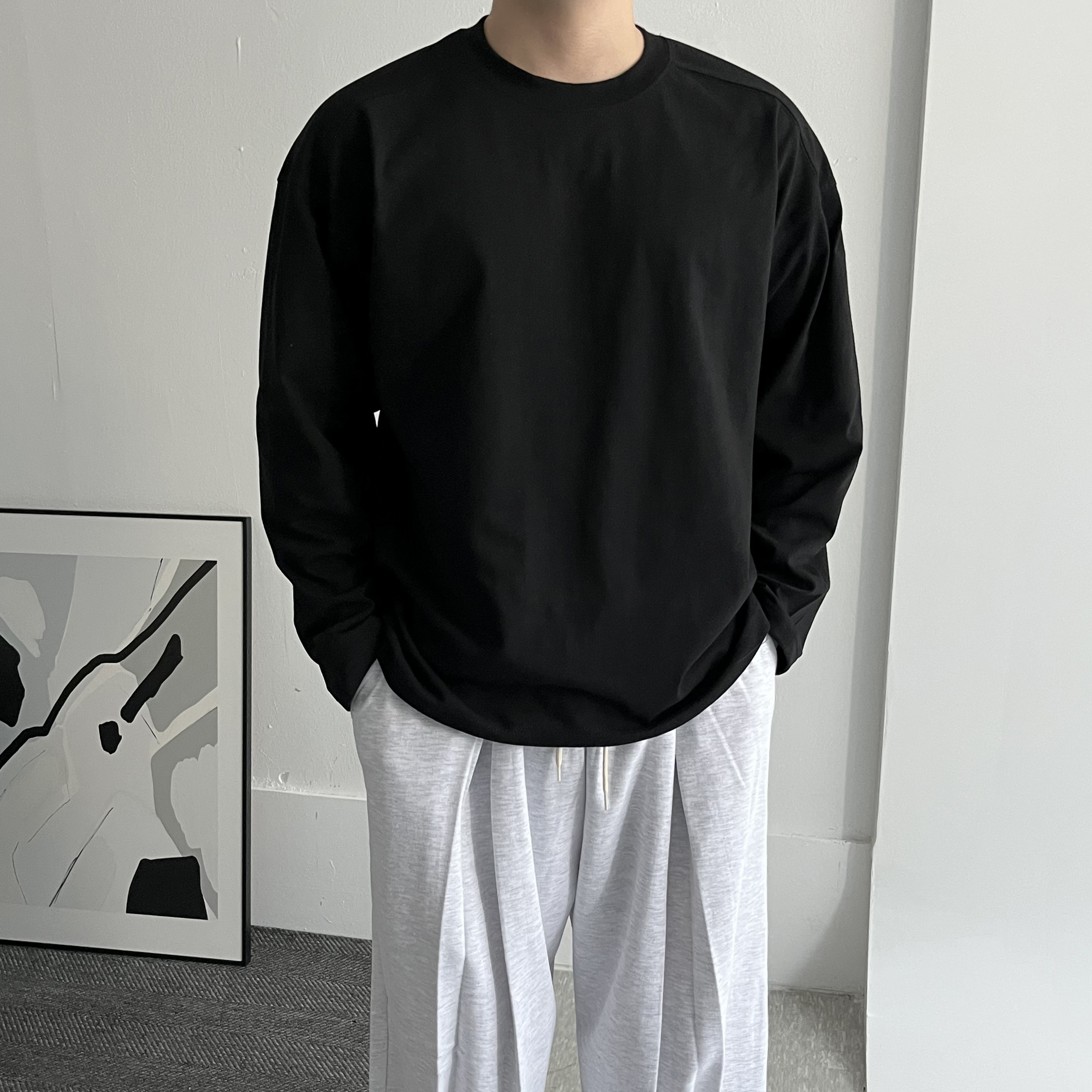 수피마티셔츠 비침없는 절개 레이어드 무지 긴팔티 - 상세 이미지 3