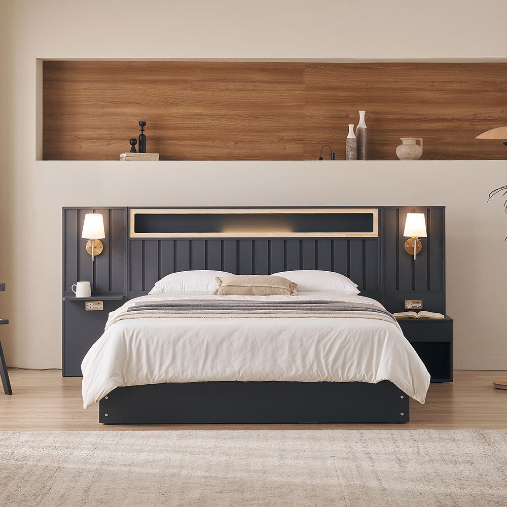 베디스 호텔침대 모나코 편백나무 원목 LED 조명 평상형 슈퍼싱글 침대프레임