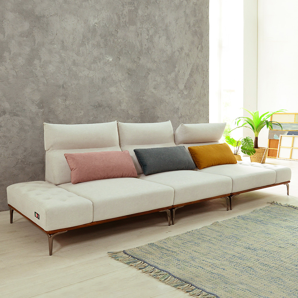 스코나 론데일 애쉬원목 조야 아쿠아텍스 패브릭 소파 스툴미포함, 아이보리, 4인용