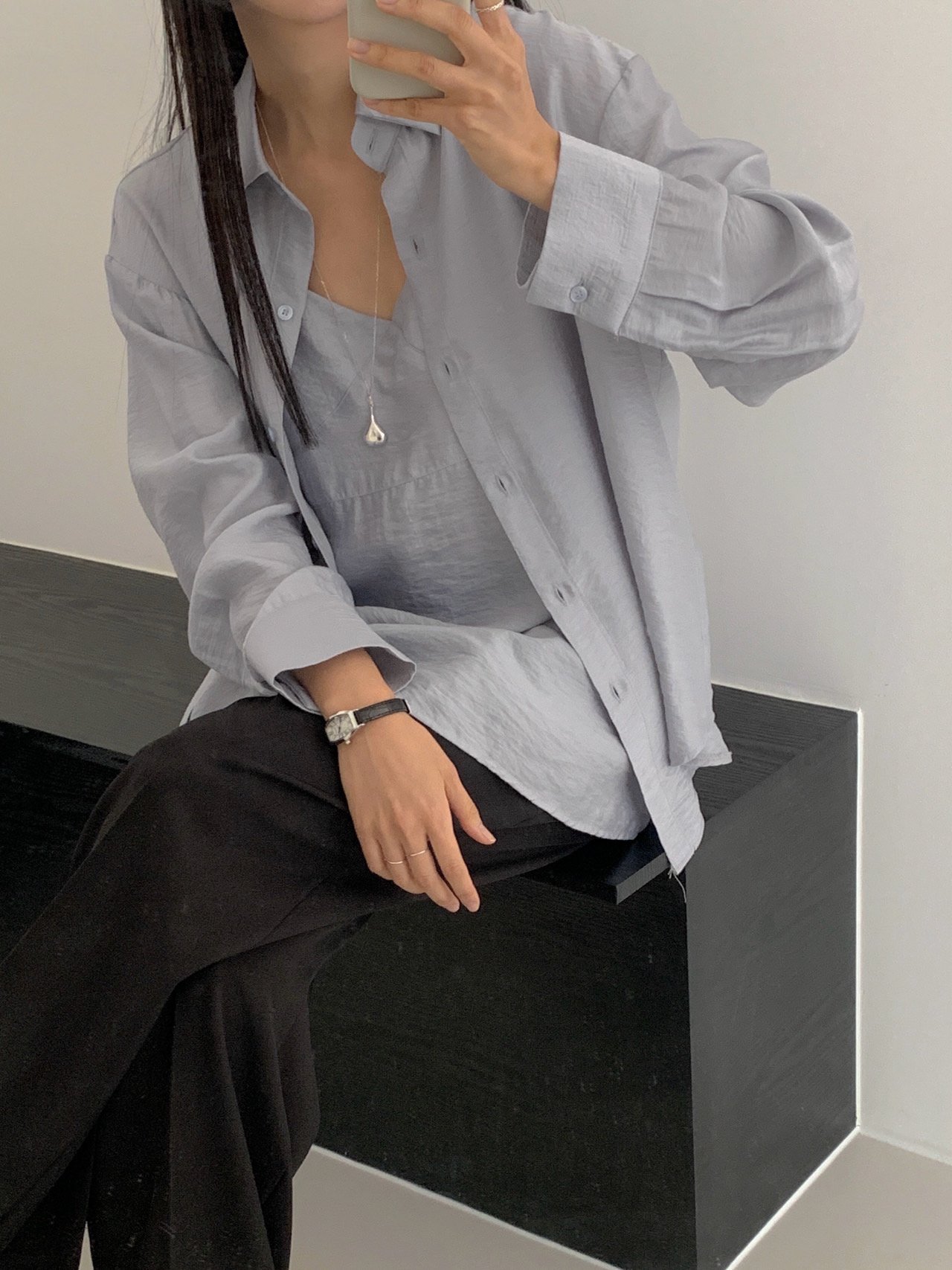 [인기 급상승템💛]레이어드 블라우스 뷔스티에 실크 모달 나시 상세 이미지 3