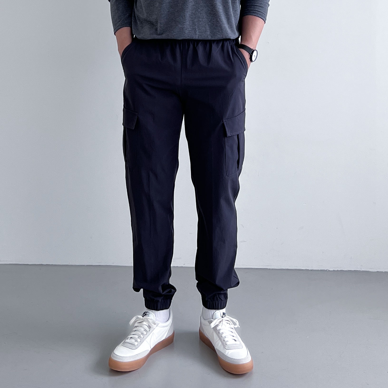 남자 테이퍼드핏 카고조거팬츠 고프코어 카고바지 밴딩 면 스판 빅사이즈 봄 가을 - 상세 이미지 5