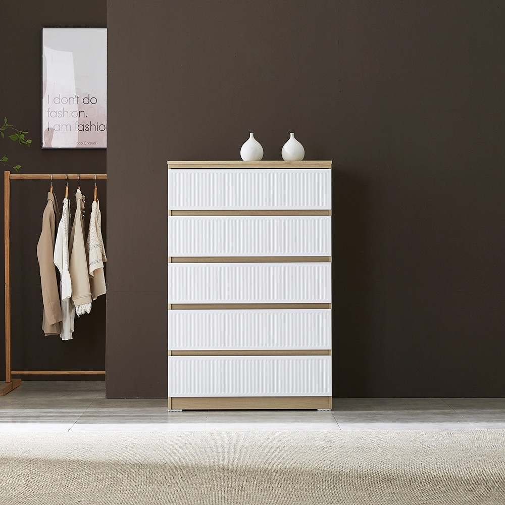 루아 서랍장 800 드레스룸 템바보드 키큰 안방 서랍장 800x500x1220mm, 5단, 화이트 - 상세 이미지 3