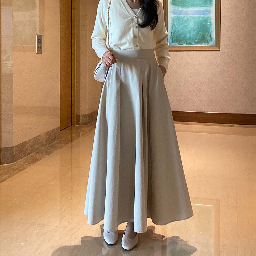 플레어 포켓 햅번 주름 롱 맥시 가을 스커트 44-77 이미지 6