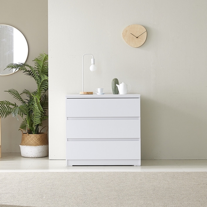 루바 서랍장 800 낮은 안방 아기옷 원룸 서랍장 800x500x765mm, 3단, 화이트 - 메인 이미지