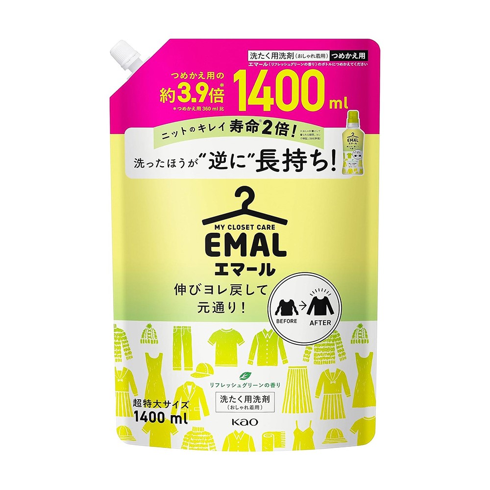 에말 늘어난 옷을 원래대로 세탁세제 리프레시 그린향 리필 1400ml