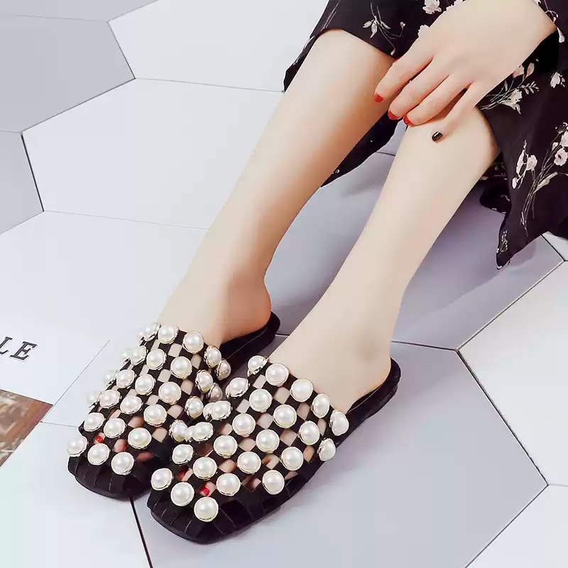 그물 진주 블로퍼 봄 여름 뮬 예쁜 유니크 디자인 샌들 휴양지 편한 3컬러 - 상세 이미지 3