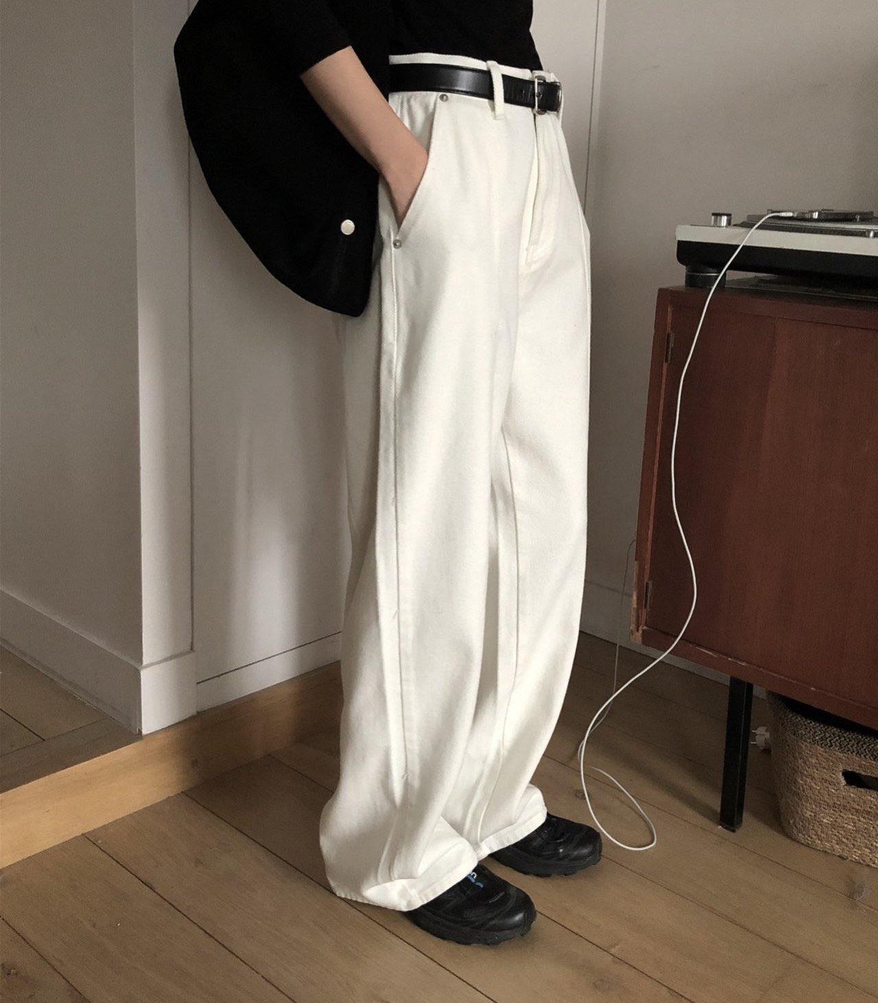 Le Butter 르버터 코튼 절개 진 일자 와이드 데님 팬츠 데일리 바지 (2col) 상세 이미지 3