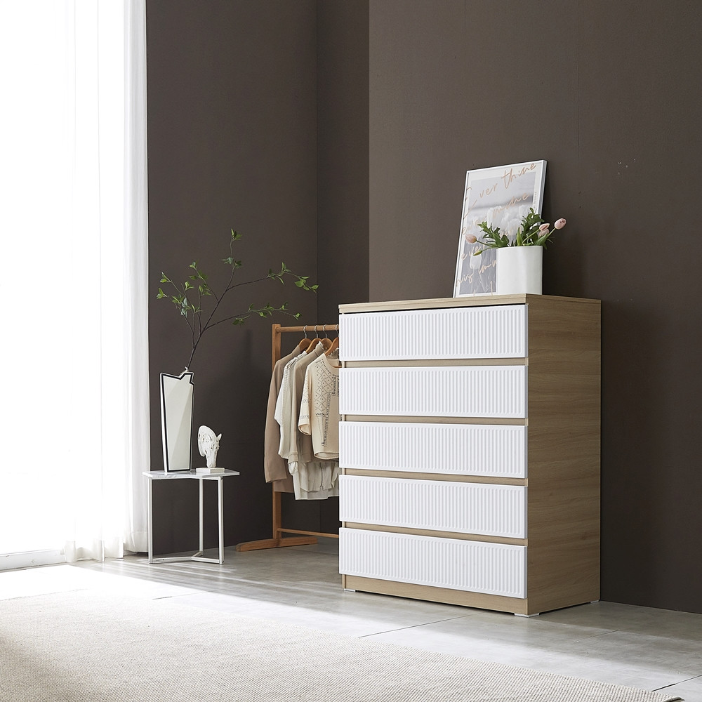 루아 서랍장 1000 오단 드레스룸 템바보드 옷 키큰 광폭 서랍장 1000x500x1220mm, 5단, 아카시아 - 상세 이미지 3