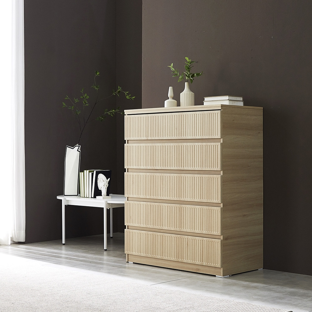 루아 서랍장 1000 오단 드레스룸 템바보드 옷 키큰 광폭 서랍장 1000x500x1220mm, 5단, 아카시아 - 상품 이미지