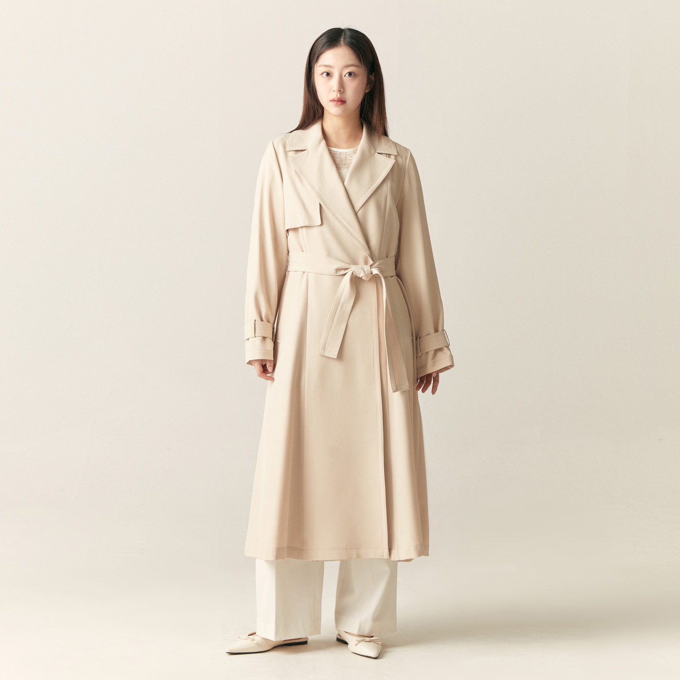 로엠 플레어 원피스형 롱 트렌치코트 RMJTF23S11