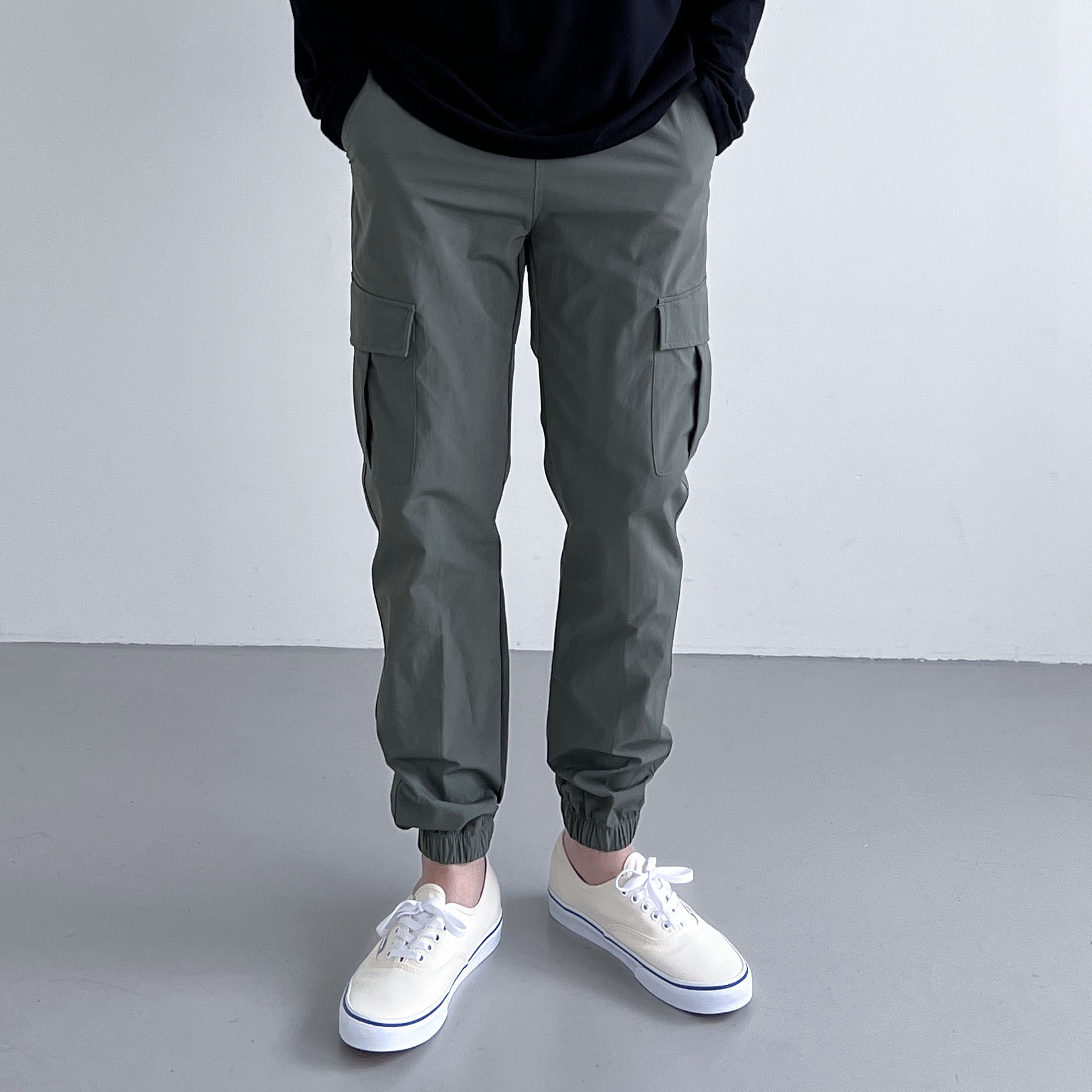 남자 테이퍼드핏 카고조거팬츠 고프코어 카고바지 밴딩 면 스판 빅사이즈 봄 가을 - 상세 이미지 4