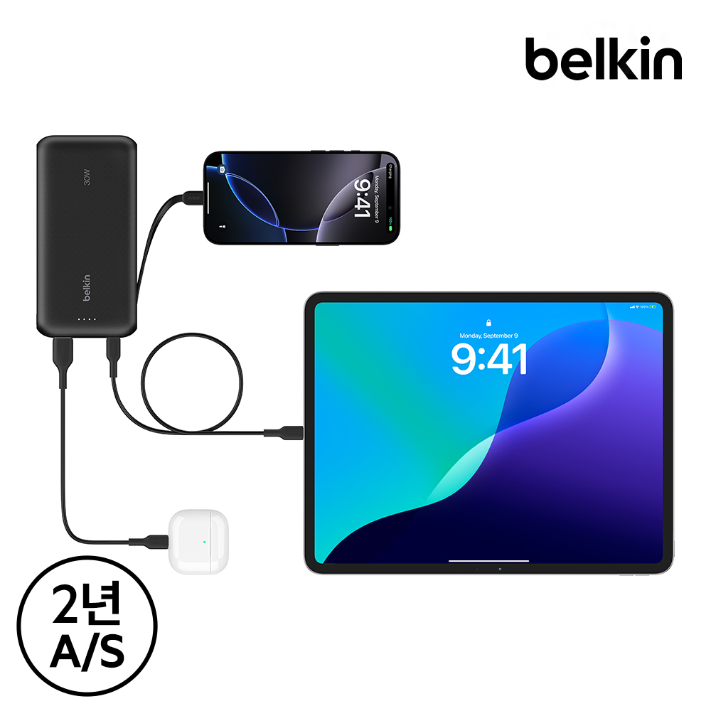 벨킨 케이블 일체형 30W 20000mAh 보조배터리 BPB024fq 블랙(BPB024fqBK) - 상세 이미지 5