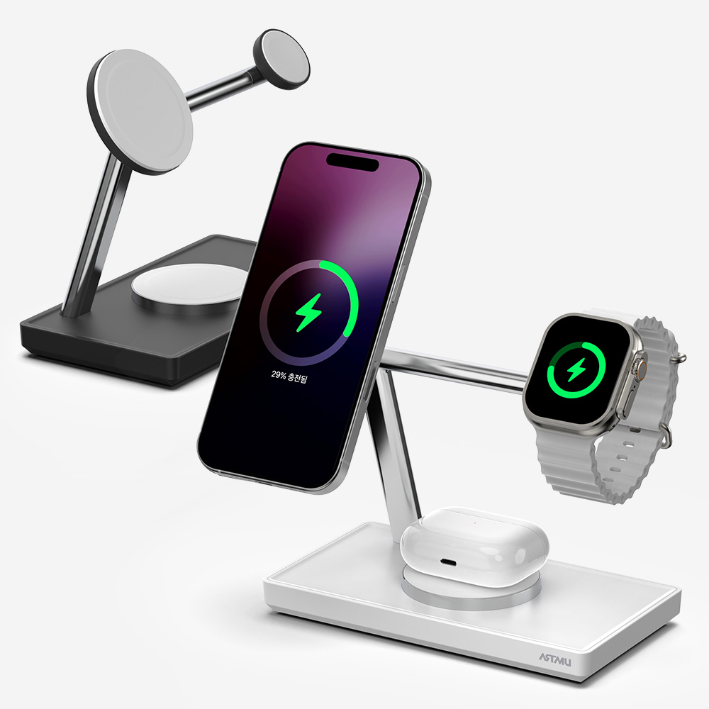 3in1 애플 MFM 듀얼 맥세이프 고속 무선 충전기 MC410 화이트