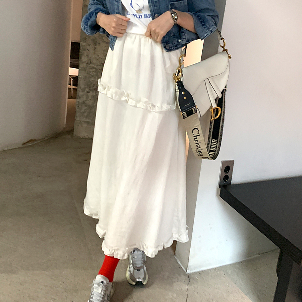 (무배)고델 프릴 A라인 롱스커트