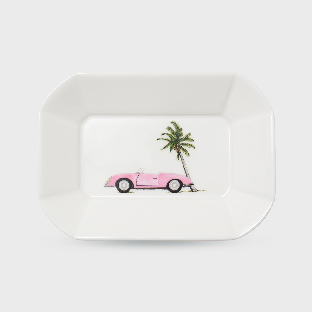 [한국도자기X티보에렘] 오브제 50. 직사각접시 14CM 1P (Pink summer car) - 상품 이미지