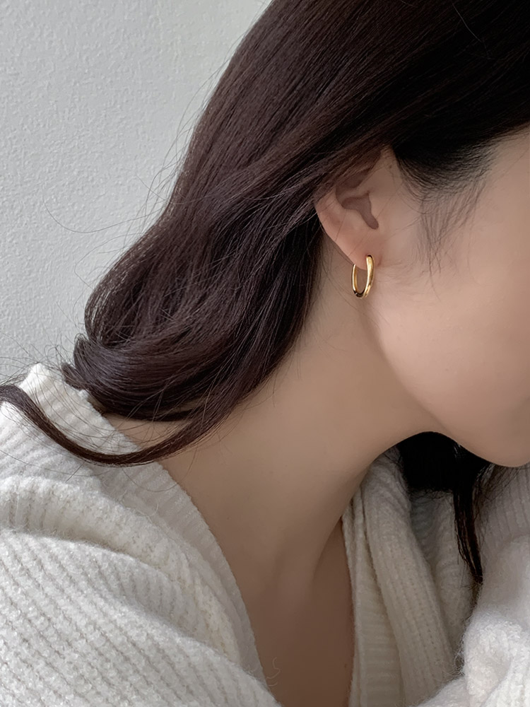 [무배] 셀프러브 14k 3초 오벌 링 귀걸이 - 여성 기본 타원링귀걸이 원터치 은이어링 - 상세 이미지 3