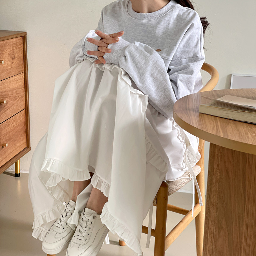 밴딩 플레어 a라인 롱 스커트 면 캉캉 프릴스커트 화이트