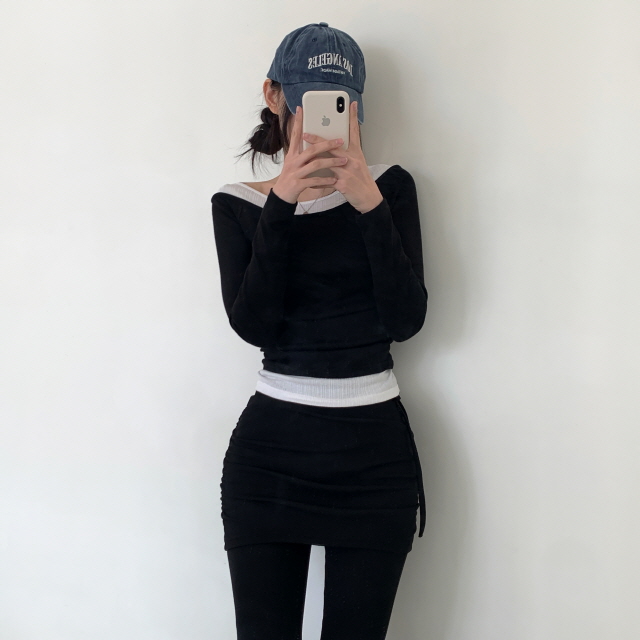 [레이어드!/일체형] 라미 옆셔링 스커트 허리밴딩 레깅스 팬츠 스판 리본 부츠컷 치마 바지 상세 이미지 19