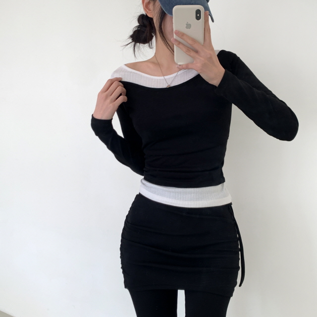 [레이어드!/일체형] 라미 옆셔링 스커트 허리밴딩 레깅스 팬츠 스판 리본 부츠컷 치마 바지 상세 이미지 20
