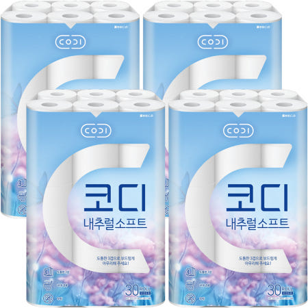 쌍용씨앤비 CODI 코디 내추럴 소프트 3겹 27m 30롤 x 4개