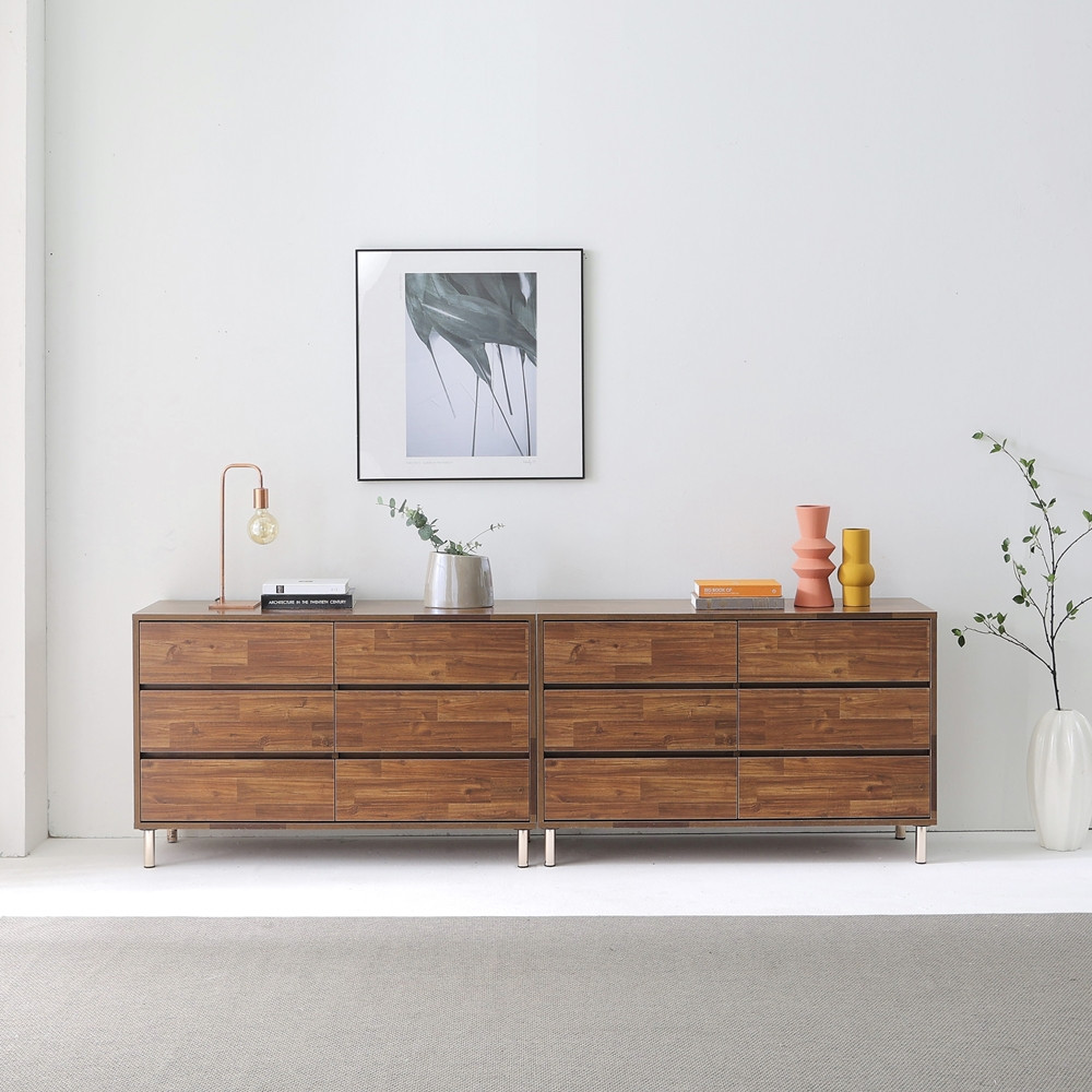 프린 드레스룸 서랍장 옷 안방 와이드 6칸 서랍장 단스 1200x400x735mm, 6단, 멀바우 - 메인 이미지