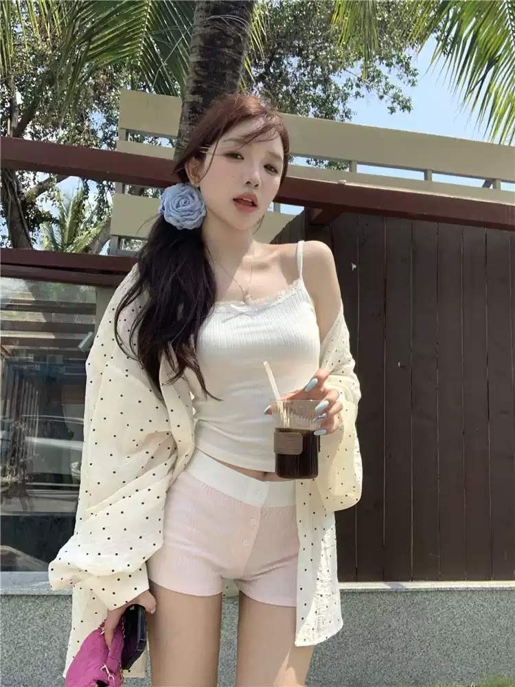 여성 캐주얼 루즈핏 뒷트임 화이트 땡땡이 셔츠 화이트 S - 상세 이미지 4