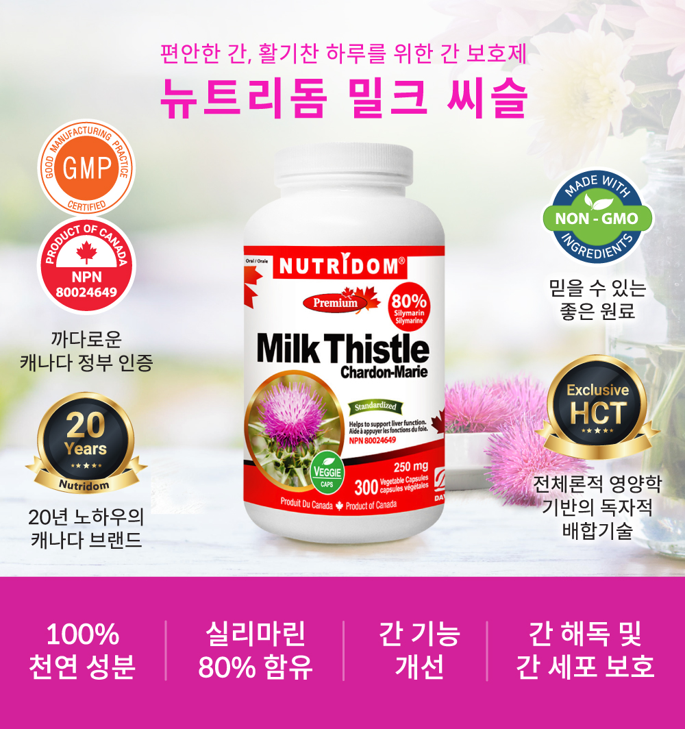 뉴트리돔 천연 밀크씨슬 밀크시슬 250mg 실리마린 80% 대용량 300캡슐, 1개 이미지 6