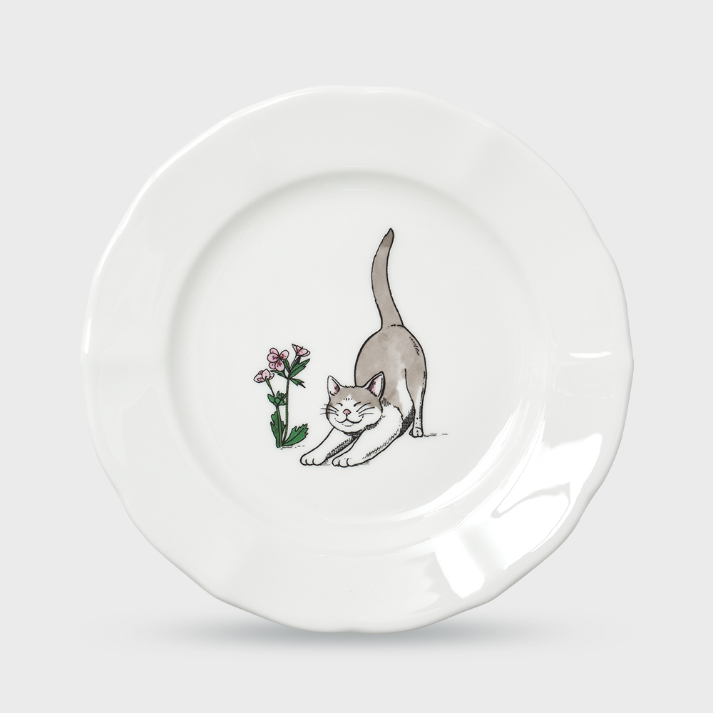 [한국도자기X티보에렘] 오브제 20. 6인치 접시 17CM 1P (Stretching cat) - 상품 이미지