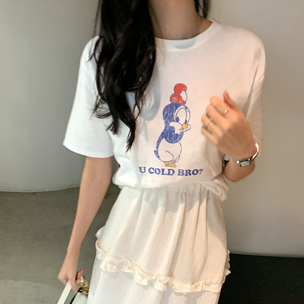 바넬로피 펭귄 프린팅 반팔 티셔츠 - 상세 이미지 5
