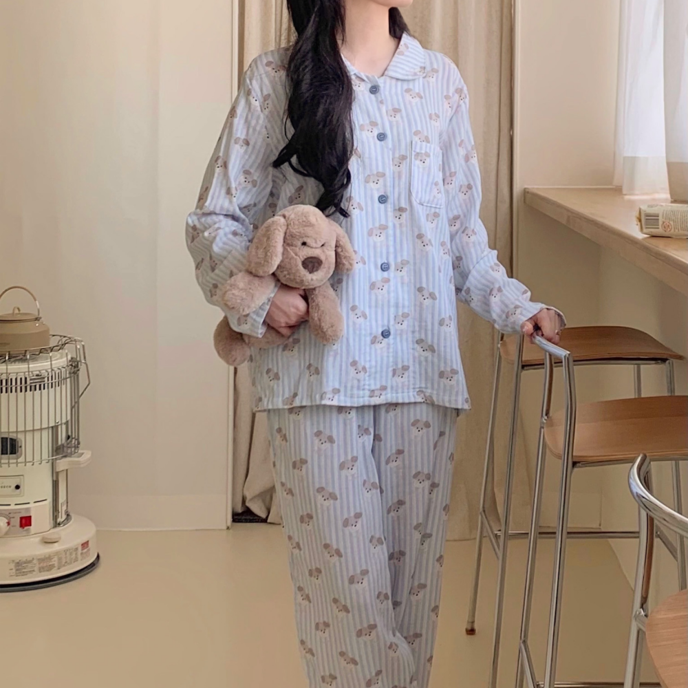 거즈면잠옷 가을파자마 순면잠옷 면100 긴팔 간절기 여성 홈웨어 세트 - 상세 이미지 5