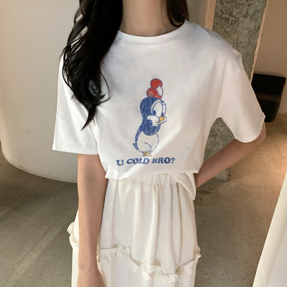 바넬로피 펭귄 프린팅 반팔 티셔츠 - 상세 이미지 4