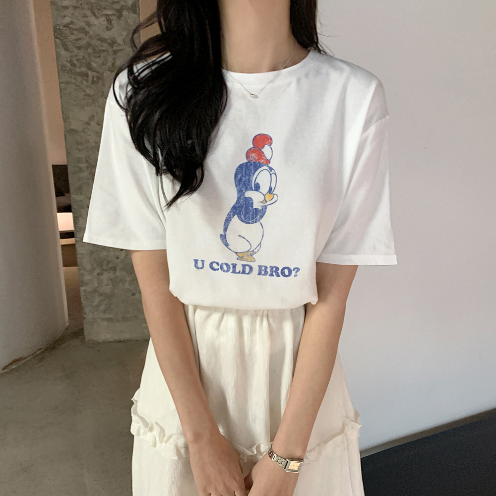 바넬로피 펭귄 프린팅 반팔 티셔츠 - 상품 이미지