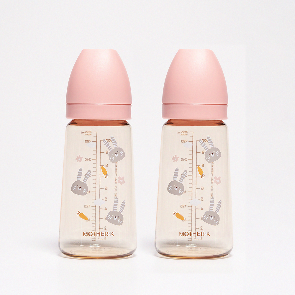 마더케이 신생아 PPSU 젖병 배앓이 방지 (노꼭지) 280ml, 2개, 토끼 블라썸