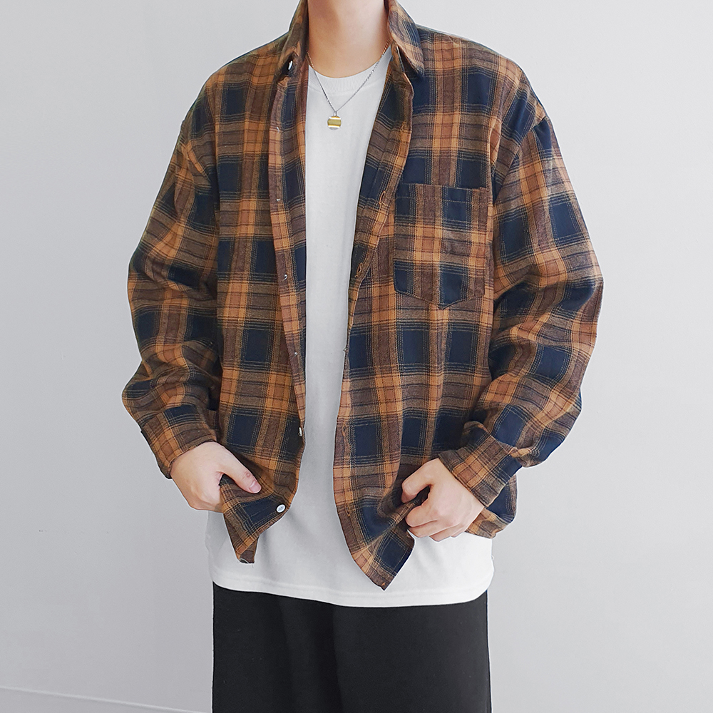 남자 오버핏 타탄 체크 셔츠 캐주얼 봄 가을 레이어드 남방 이미지 7