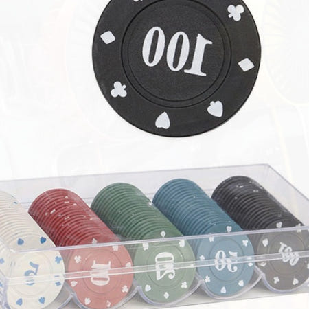 [협력사]트럼프 포커 칩 100개 카지노 게임용 금속 디자인 클래식 세트