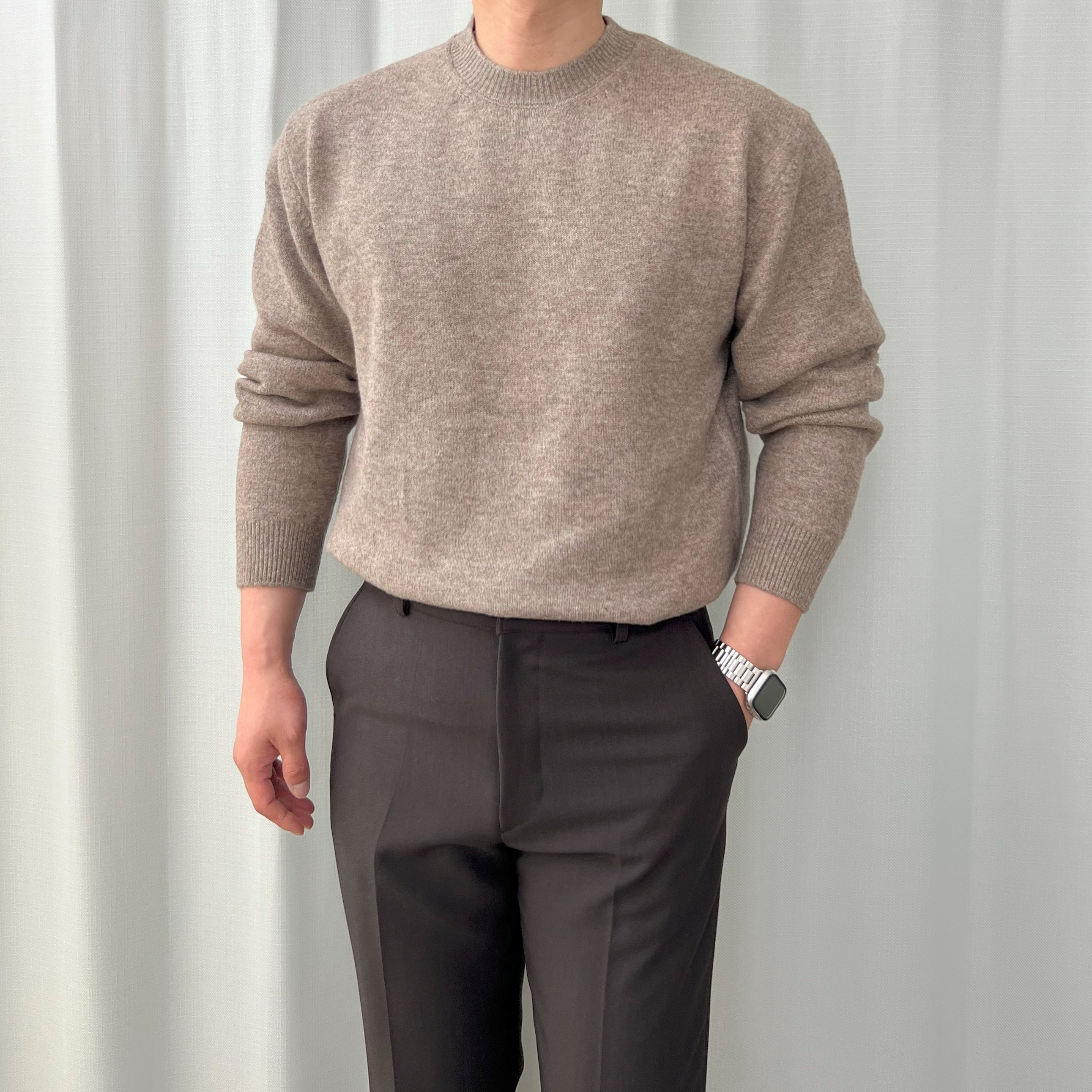 남자 봄가을 울 스웨터 라운드 워셔블니트 제품 이미지