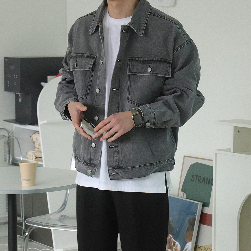 남자 청자켓 오버핏 트러커 봄 가을 데님 남자 자켓 - 메인 이미지