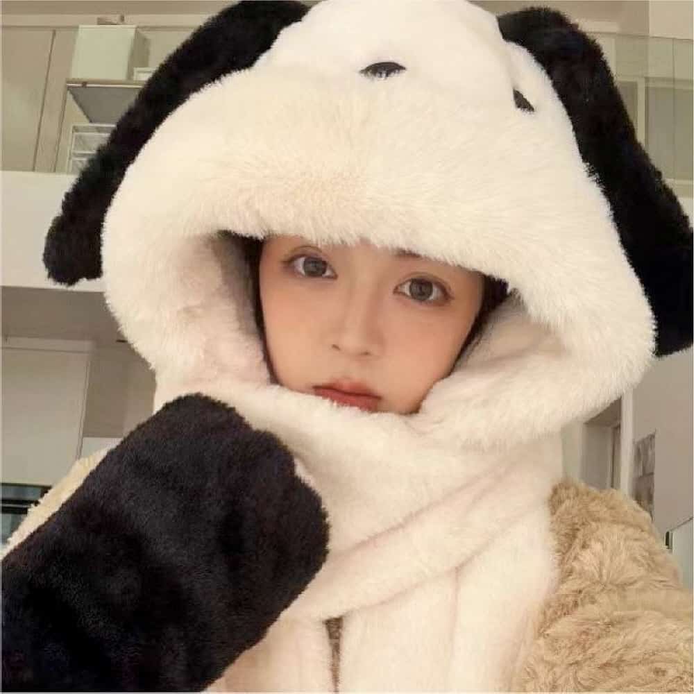포켓타입 멍멍이 바라클라바 털모자 멍멍이모자목도리 따뜻한 목도리 가나온 겨울방한모자 : 해브잇이지포유