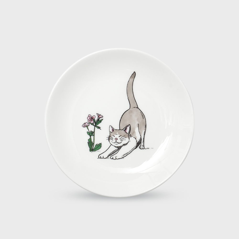 [한국도자기X티보에렘] 오브제 34. 5인치 접시 12.6CM 1P (Stretching cat) - 상품 이미지