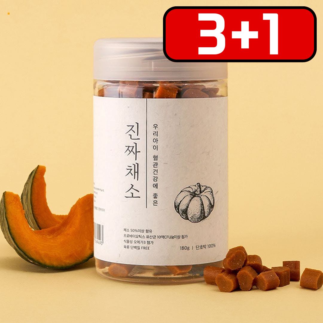 [3+1] 진짜육포 큐브 한입 강아지 간식 육포 건조 고기 맛있구마 단호박 유산균, 180g, 1개
