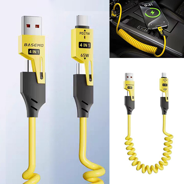 4in1 스프링 핸드폰 고속 멀티 충전 케이블 USB PD CtoC 8핀 C타입 충전선 - 상세 이미지 2