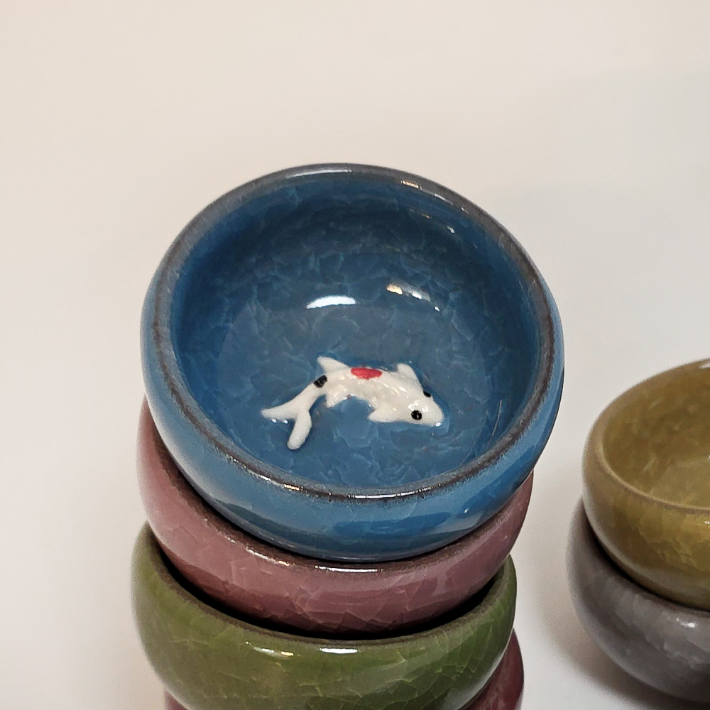 일본 고급 잉어 사케잔/ 종지 겸용 (사이즈: 지름6cm x 높이3cm) 일본수입 이미지 6