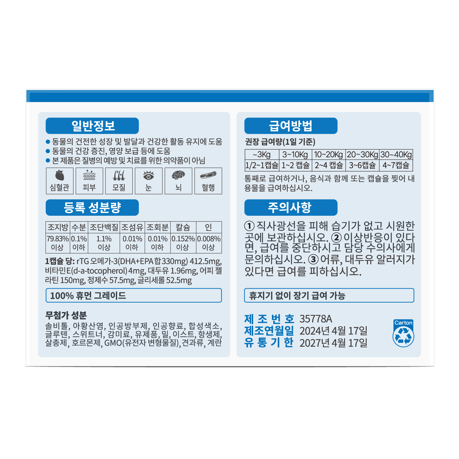 (한국배송) 네이쳐스키 고양이 강아지 알티지 오메가3 90캡슐, 4개 - 상세 이미지 2