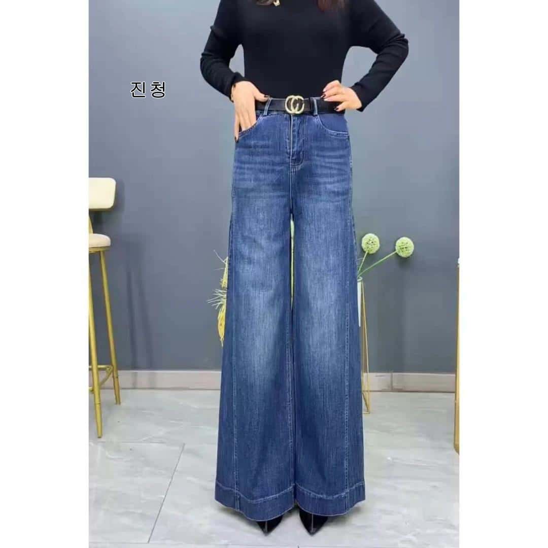 여성 봄가을 일자 데님바지 하이웨스트 스판 데일리 데님와이드팬츠 - 상세 이미지 2