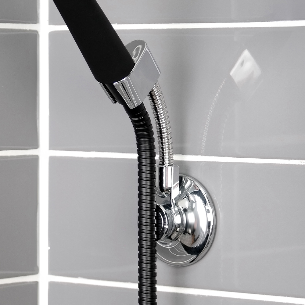 스파이더락 흡착식 자바라 샤워기거치대 실버 각도조절 샤워기홀더 걸이 무타공 이미지 2