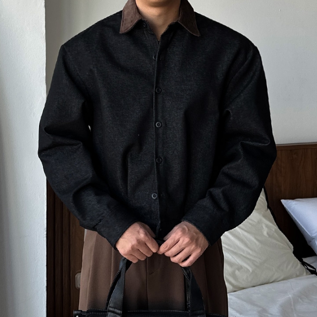 남자 노비 오버핏 봄 가을 간절기 캐주얼 카라 크롭 워크 자켓 - 메인 이미지